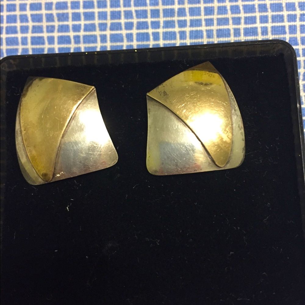 Ed Levin modernist earrings 14k gold, sterling